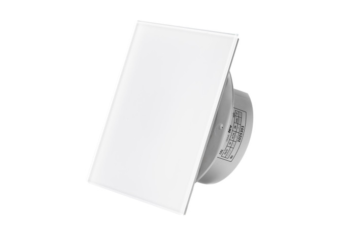 Вытяжной тонкий вентилятор SlimVent МV 100, стекло квадрат белый глянцевый